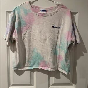Champion Tie-Dye Cropped T-Shirt - Pink, Blue, Green